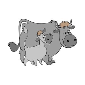 Grinning Baby Calf and Mama Cow Vector Art