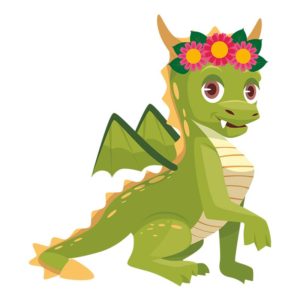 Floral Head Band Green Baby Dragon Vector Art