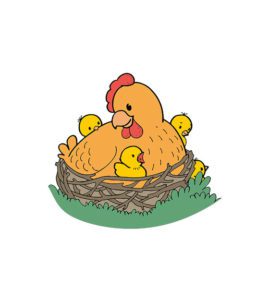 Pleasing Mama Hen with Baby Chicks Vector Art