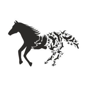 Flying Birds and Horse Silhouette Art