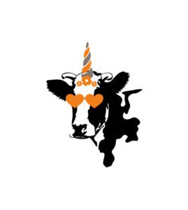 80s Funk Heart Shaped Eyes and Cow Unicorn Vector Art