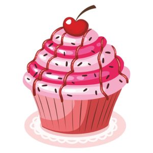 STRAWBERRY TASTE WITH A CHERRY ON TOP CUPCAKE VECTOR ART