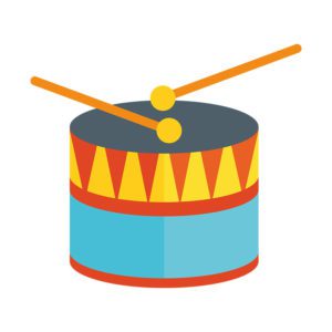 BOOMING BASS DRUM WITH STICKS VECTOR ART