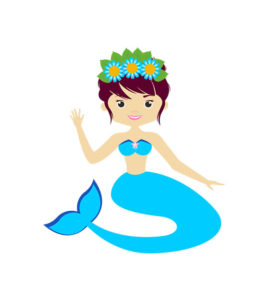 BLUE TAILED MERMAID WEARING FLORAL HEADBAND VECTOR ART