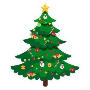 Decorated Tree with Snowman Bauble Christmas Vector Art