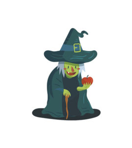 Disgusting Witch Holding Red Apple Vector Art