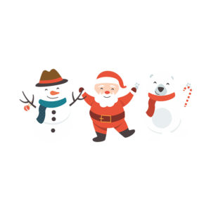 Snowman Santa Claus and Polar Beer Dancing Vector Art