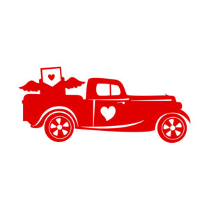Winged Love Pickup Truck Valentines Day Vector Art