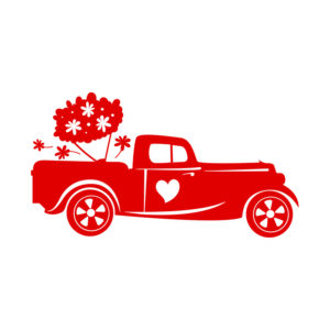 Flowers Love Pickup Truck Valentines Day Vector Art