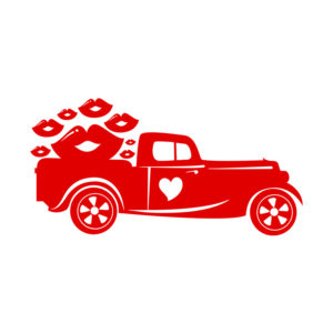 Kisses Carrying Pickup Truck Valentines Day Vector Art