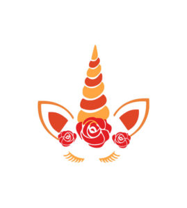 Dazzling Red and Orange Floral Unicorn Head Vector Art