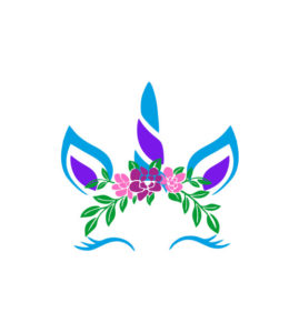 Enamoring Pink and Blue Floral Unicorn Head Vector Art