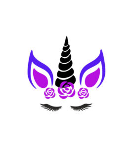 Eyebrows and Purple Floral Unicorn Head Vector Art