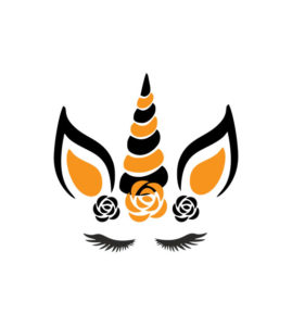 Amorous Orange and Black Floral Unicorn Head Vector Art