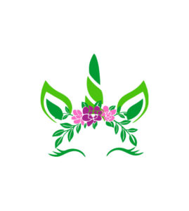 Green Eyebrows And Floral Unicorn Head Vector Art