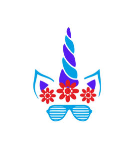Blue Sunglasses and Floral Unicorn Head Vector Art