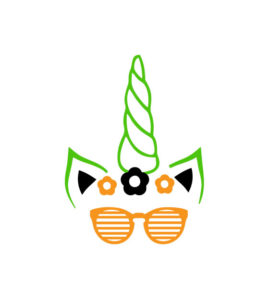 SUNGLASSES AND BLACK FLORAL UNICORN HEAD VECTOR ART