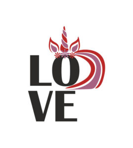 Cute Red Love Unicorn Calligraphy Vector Art