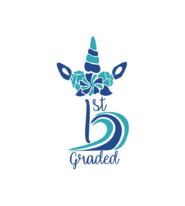 1st Graded Blue Flowers Induced Unicorn Vector Art