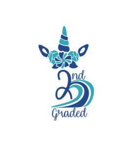 2nd Graded Blue Flowers Induced Unicorn Vector Art