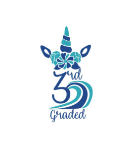 3rd Graded Blue Flowers Induced Unicorn Vector Art