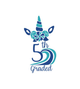 5th Graded Blue Flowers Induced Unicorn Vector Art