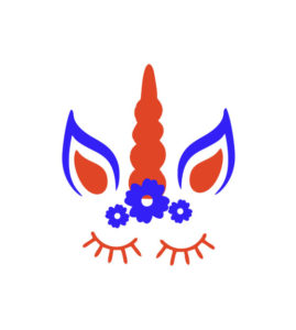 Divine Orange and Blue Floral Unicorn Vector Art