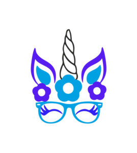 Blue Eyeglasses, Purple Floral Unicorn Vector Art