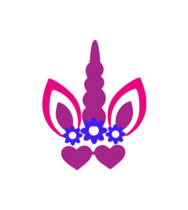 Exotic Blue Flowers & Purple Hearts Unicorn Vector Art