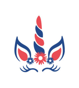 FLORAL RED AND BLUE EYEBROWS, HORN & UNICORN VECTOR ART