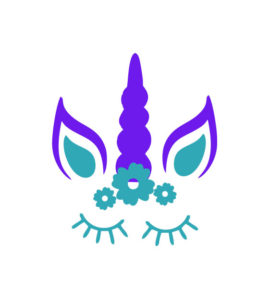 Sea Green Flowers and Purple Unicorn Vector Art