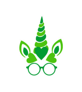 Lovely Green Hearts and Eyeglasses Unicorn Vector Art