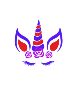 Gorgeous Purple Flowers and Eyebrows Unicorn Vector Art