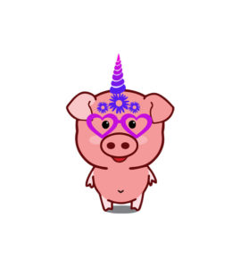 Unicorn Horn and Eyeglasses Flowers Pig Vector Art