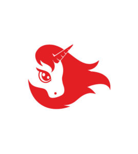 Wonderful Red Negative Space Rearing Horse Unicorn Vector Art