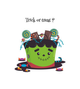 Trick or Treat Frankensteins Bucket Full of Candies