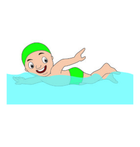 Cartoon Little Boy Swimmer In The Swimming Pool
