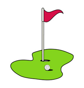 Golf flag and hole with ball