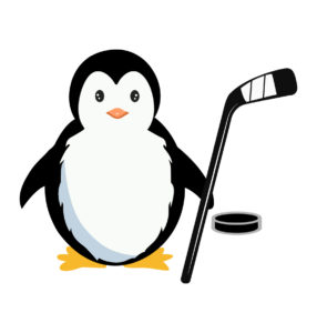 Penguin play ice hockey vector