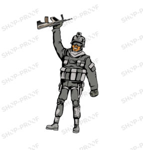 Soldier In Camouflage With A Gun In Grey Color