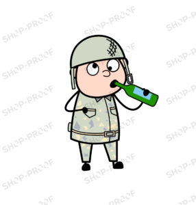 Cute Army Drinking Boy Cartoon Vector