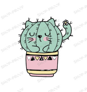 Cat Cactus Cartoon Vector