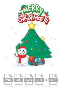 Merry Christmas Snow Man With Tree Vector