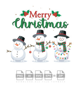 Merry Christmas Text With Snowman Vector