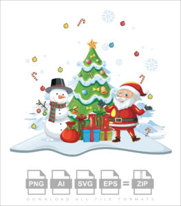 Santa Claus With Snow And Tree Vector