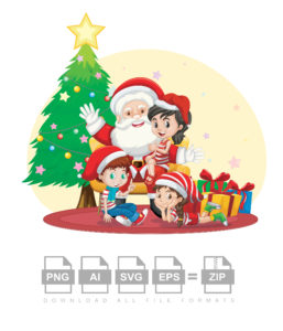 Santa With Childern Vector