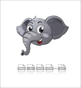 Cute Cartoon Elephant Face Vector