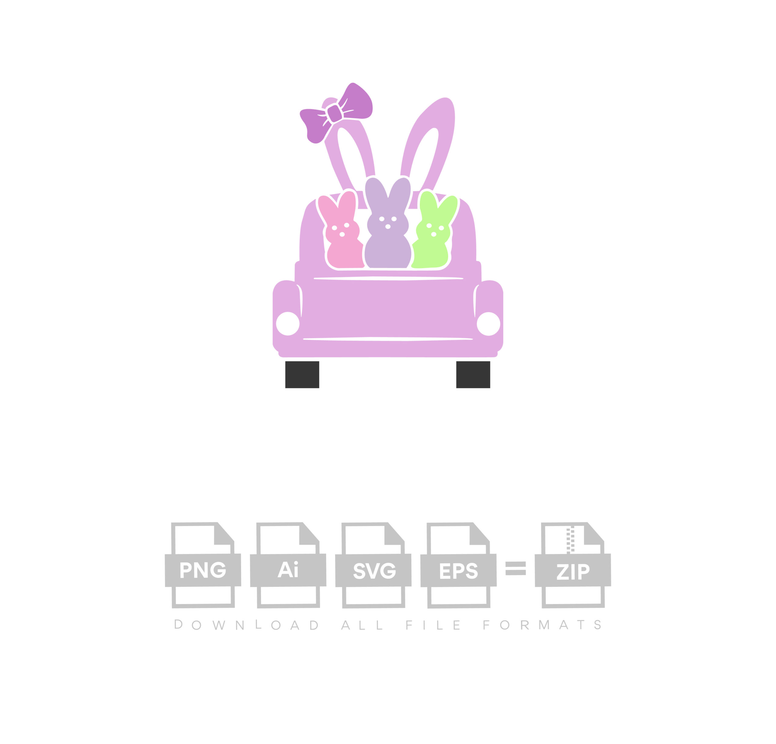 Easter Vintage Old pink  Truck With Bunnys