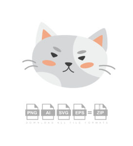 Grey Cat Face Vector