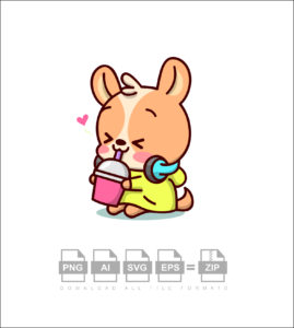 Cute Brown Puppy In Yellow Hoodie Jacket Vector